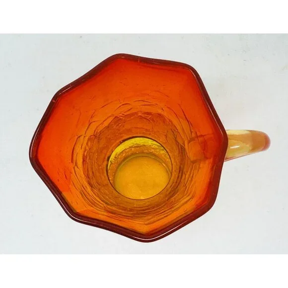 Vtg KANAWHA CRACKLE GLASS AMBERINA 8 Sided Mini Ewer Cruet Pitcher Octogonal - Picture 5 of 10
